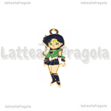 Ciondolo Mercury di Sailor Moon in metallo dorato smaltato 32x11mm