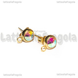 Coppia Perni in Acciaio Inox Dorato con asola e strass Cristal AB 7mm	