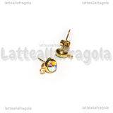 Coppia Perni in Acciaio Inox Dorato con asola e strass Cristal AB 7mm