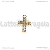Charm Croce in metallo dorato con strass 16x10mm