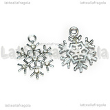 Ciondolo Fiocco di Neve in metallo argentato con strass 21x16mm