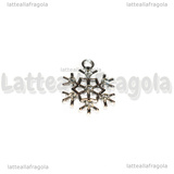 Ciondolo Fiocco di Neve in metallo argentato con strass 21x16mm