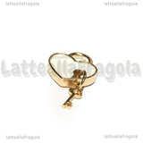 Ciondolo Cuore Lucchetto e Chiave in metallo dorato smaltato Bianco 18x15mm