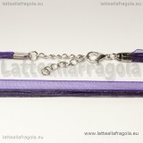 Collana in organza e cotone cerato viola 43cm con catena di allungamento toni argentati