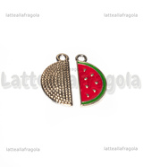 Charm Fetta di Anguria in metallo argentato smaltato 23x10mm
