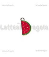 Charm Fetta di Anguria in metallo argentato smaltato 23x10mm
