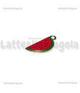Charm Fetta di Anguria in metallo argentato smaltato 23x10mm