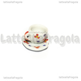 Set Tazzina e Piattino in ceramica fantasia pallini rosso blu bordi fiore 10mm