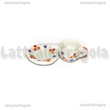 Set Tazzina e Piattino in ceramica fantasia pallini rosso blu bordi fiore 12mm