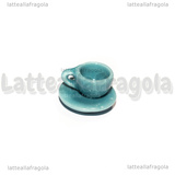 Set Tazzina e Piattino  in ceramica azzurra bordi lisci 10mm