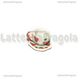 Set Tazzina e Piattino in ceramica fantasia cuori pois verde bordi fiore 10mm