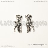 Charm cerbiatto double-face in metallo argento antico 19x8mm