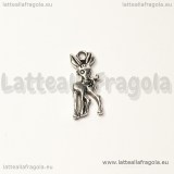 Charm cerbiatto double-face in metallo argento antico 19x8mm