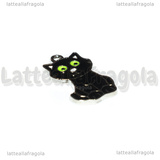 Ciondolo Gatto in metallo argentato smaltato nero 25x15mm