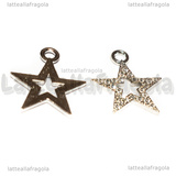 Ciondolo Stella con pavè di strass in metallo argentato 17.5x15mm