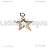 Ciondolo Stella con pavè di strass in metallo argentato 17.5x15mm