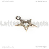 Ciondolo Stella con pavè di strass in metallo argentato 17.5x15mm