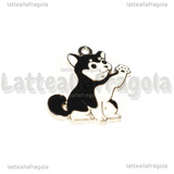 Ciondolo Cane Husky in metallo argentato smaltato 26x23mm