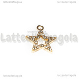 Ciondolo Stella con pavè di strass in metallo dorato 17.5x15mm