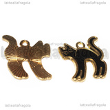 Ciondolo Gatto in metallo dorato smaltato nero 21.5x19mm