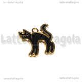 Ciondolo Gatto in metallo dorato smaltato nero 21.5x19mm
