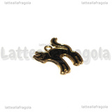 Ciondolo Gatto in metallo dorato smaltato nero 21.5x19mm