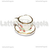 Set Tazzina e Piattino in ceramica fantasia ciliegie bordi oro 10mm