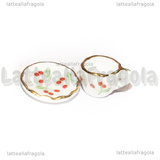 Set Tazzina e Piattino in ceramica fantasia ciliegie bordi oro 10mm