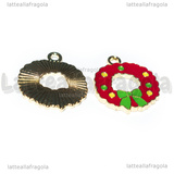 Charm Ghirlanda di Natale in metallo dorato smaltato 20x18mm