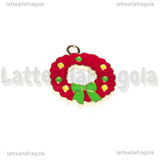 Charm Ghirlanda di Natale in metallo dorato smaltato 20x18mm