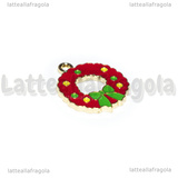 Charm Ghirlanda di Natale in metallo dorato smaltato 20x18mm
