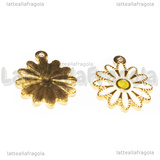 Ciondolo Fiore in Acciaio Inox Dorato smaltato Bianco 18x15.5mm