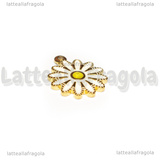 Ciondolo Fiore in Acciaio Inox Dorato smaltato Bianco 18x15.5mm