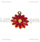 Ciondolo Fiore in Acciaio Inox Dorato smaltato Rosso 18x15.5mm