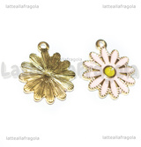 Ciondolo Fiore in Acciaio Inox Dorato smaltato Rosa 18x15.5mm