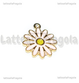 Ciondolo Fiore in Acciaio Inox Dorato smaltato Rosa 18x15.5mm