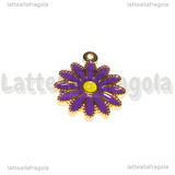 Ciondolo Fiore in Acciaio Inox Dorato smaltato Viola 18x15.5mm