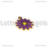 Ciondolo Fiore in Acciaio Inox Dorato smaltato Viola 18x15.5mm