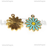 Ciondolo Fiore in Acciaio Inox Dorato smaltato Azzurro 18x15.5mm