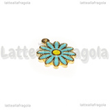 Ciondolo Fiore in Acciaio Inox Dorato smaltato Azzurro 18x15.5mm