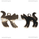 Ciondolo Gatto in metallo argentato smaltato nero 21.5x19mm