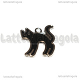 Ciondolo Gatto in metallo argentato smaltato nero 21.5x19mm