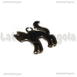 Ciondolo Gatto in metallo argentato smaltato nero 21.5x19mm