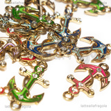 3 Connettori Ancora in metallo dorato smaltato con strass 23x12mm