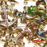 3 Connettori Ancora in metallo dorato smaltato con strass 23x12mm