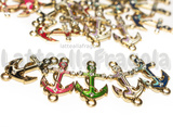 3 Connettori Ancora in metallo dorato smaltato con strass 23x12mm