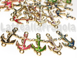 3 Connettori Ancora in metallo dorato smaltato con strass 23x12mm