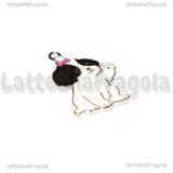 Ciondolo Cane Shih Tzu in metallo argentato smaltato 27x20mm