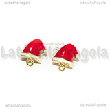 Orecchini a perno Cappello di Natale in metallo dorato smaltato 13x10mm