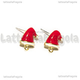 Orecchini a perno Cappello di Natale in metallo dorato smaltato 13x10mm